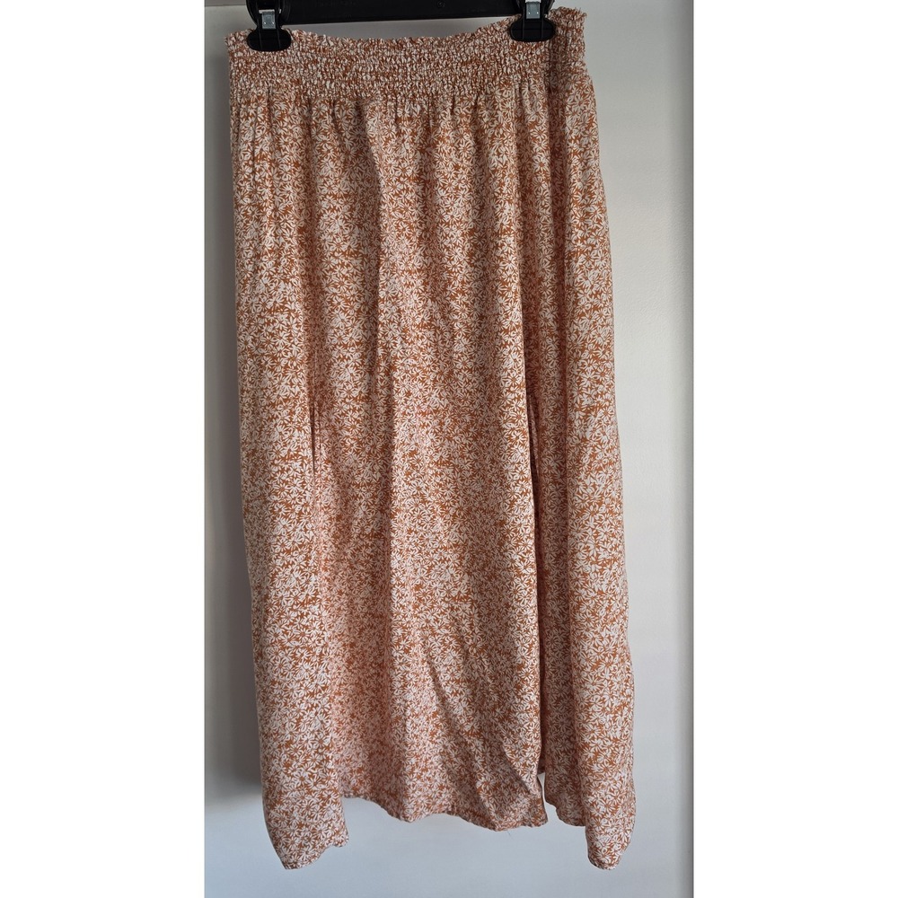 Blush BJ Maxi Skirt L Boho Floral Orange White Long Peasant Gown 2 Front Slits
